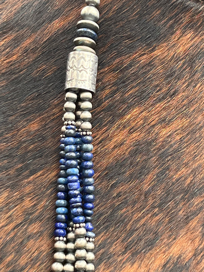 Stanley Navajo Pearl & Lapis 4 Strand Necklace - 30"