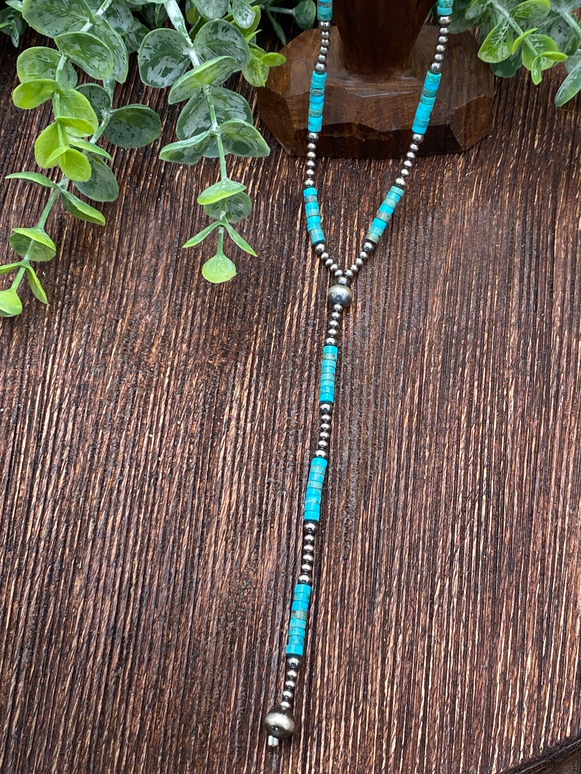 Klipson Navajo & Turquoise Cylinder Bead Y Necklace - 18"