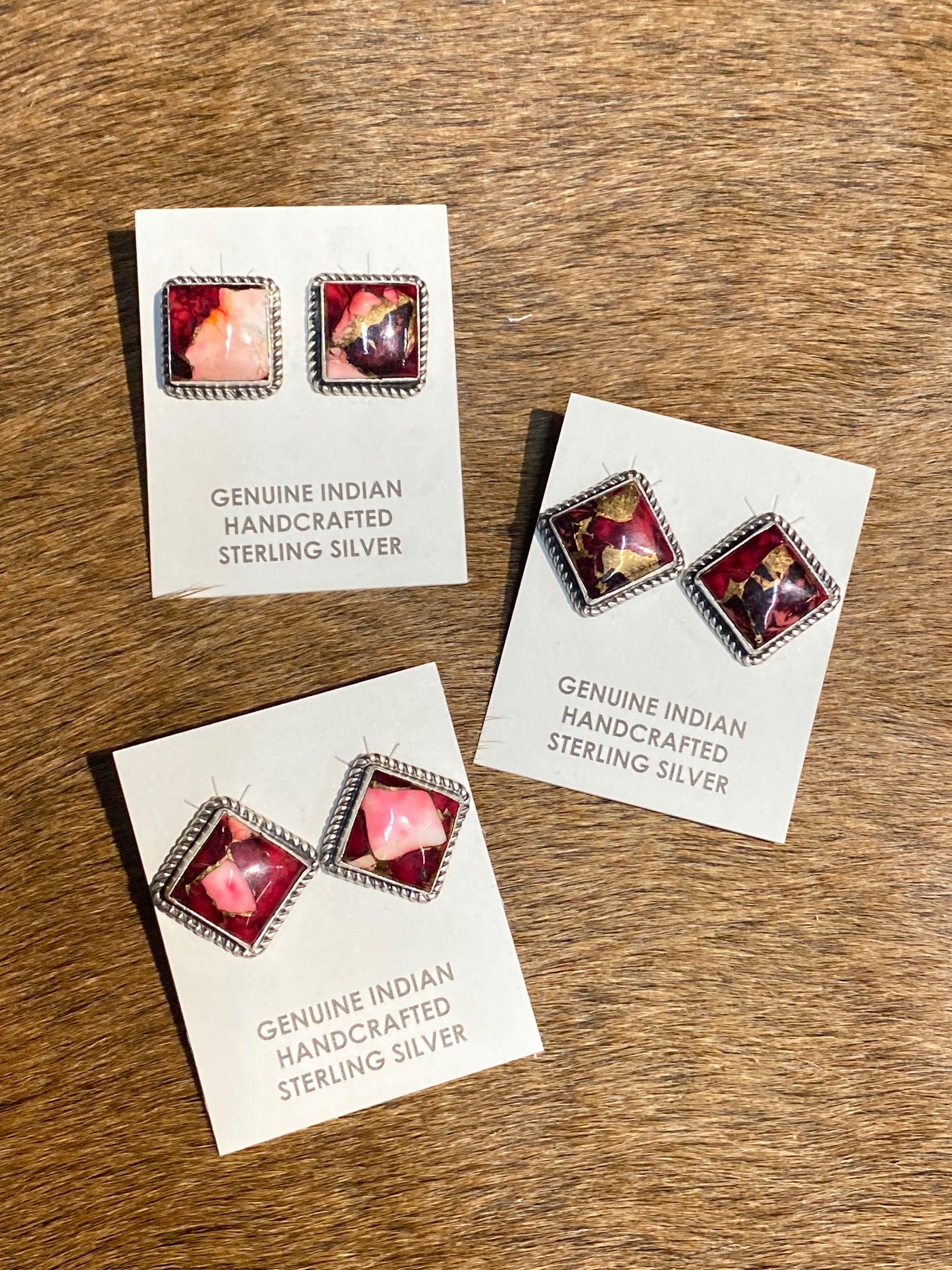 Blaine Dahlia Rose Square Roped Sterling Stud Earrings