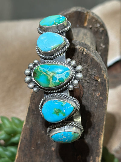 Lonnie 5 Stone Turquoise Sterling Beaded Cuff