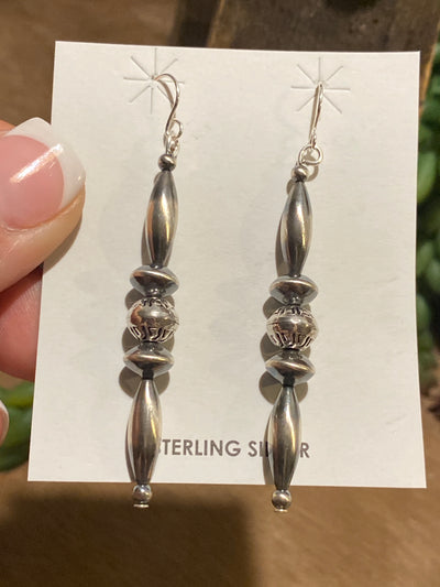 Ozark Stacked Navajo Torpedo Sterling Earrings - 2.6"