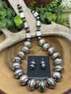Verity Sterling Silver Large Bead Stamped Necklace & Earring Set