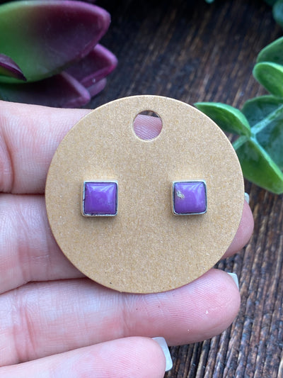 Clara Petite 6mm Square Earrings - Purple