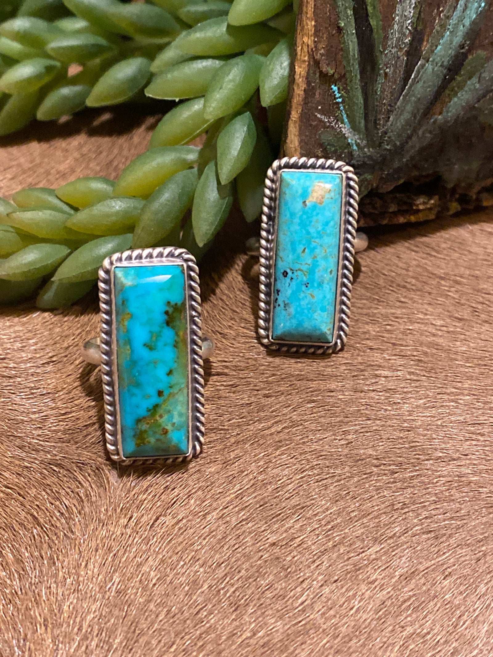 Westover Roped Sterling Turquoise Rectangle Ring - Adj