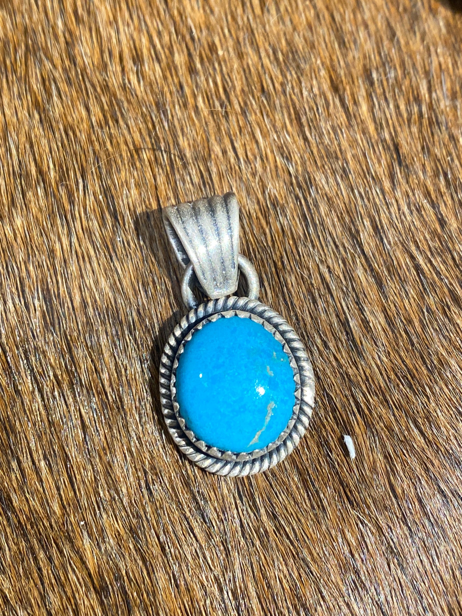 Kenner Roped Sterling Saw Edge Single Stone Turquoise Pendant