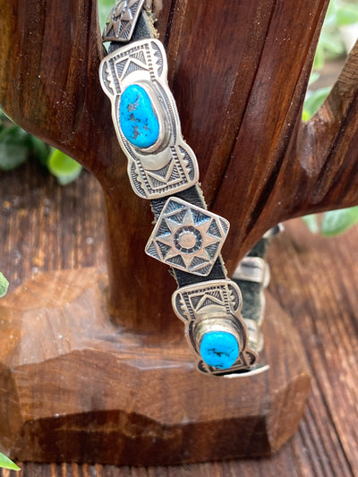 Cantwell Stamped Concho Leather Toggle Bracelet - Turquoise
