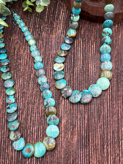 Annie Flat Turquoise Saucer Necklace - 18"