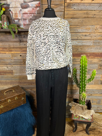 Maisy Sequin Crew Neck Sweater - White