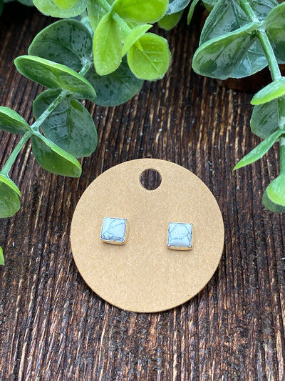Harden Petite 5mm Square Stone Earrings - White Buffalo