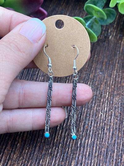 Long Double Line Sterling Twist Earrings - Turquoise