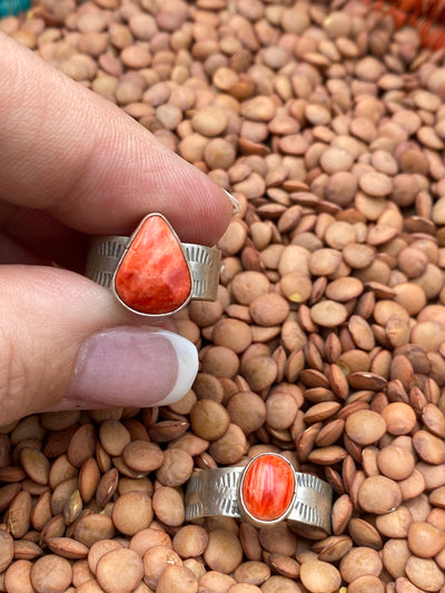 Falco Lash Stamped Band Red Spiny Sterling Ring