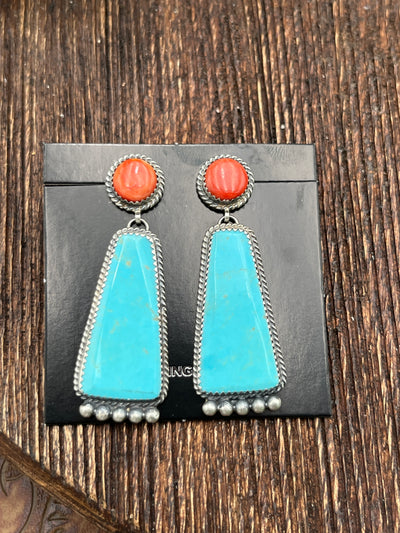 Bluster Round Spiny Post Turquoise Drop Sterling Earrings