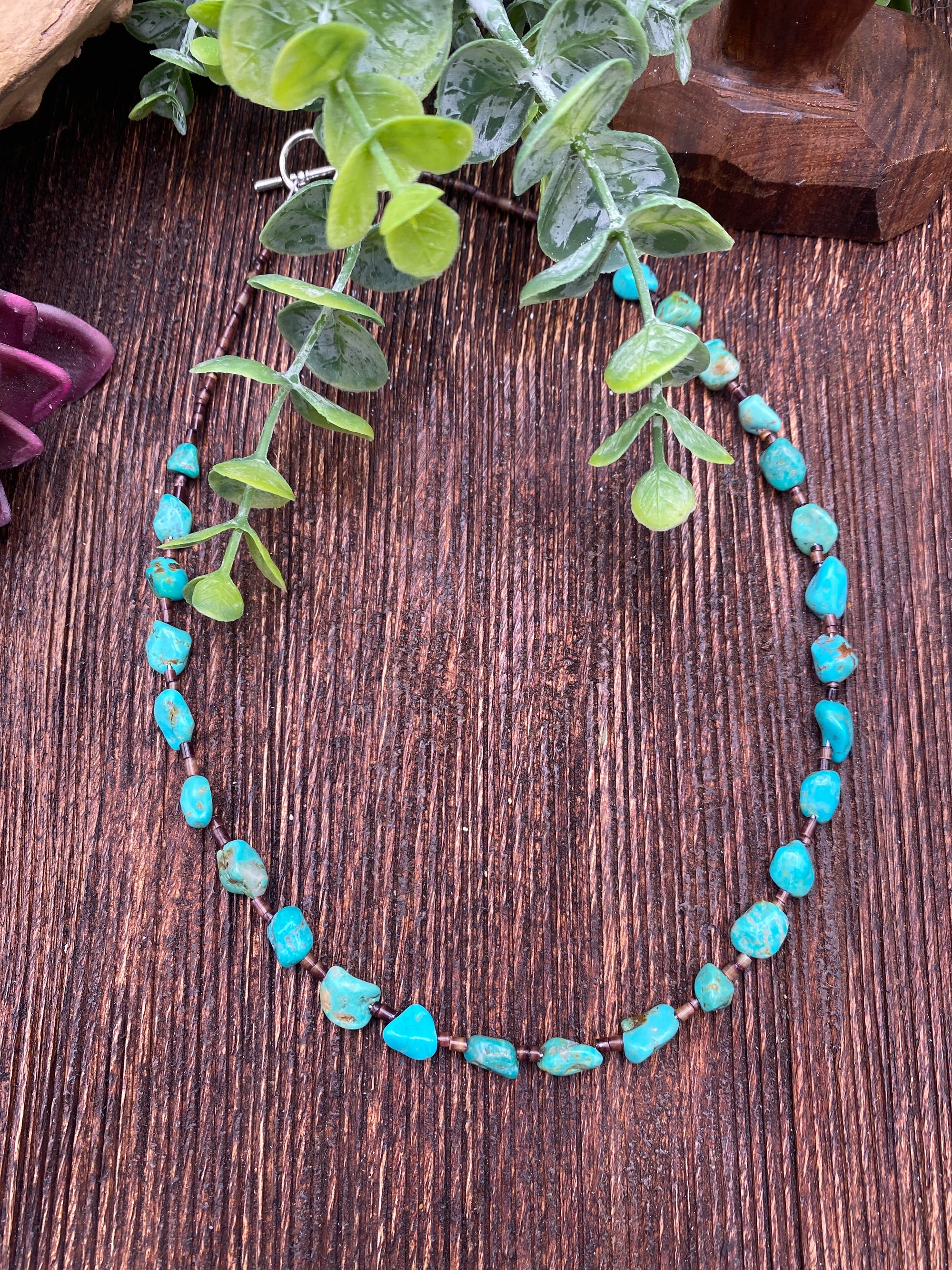 Milford Tumbled Turquoise & Brown Heishi Necklace - 18"