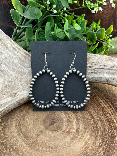 Gretta Sterling 3mm Navajo Hoop Earrings With Rondelle & Stamped Bead Accents