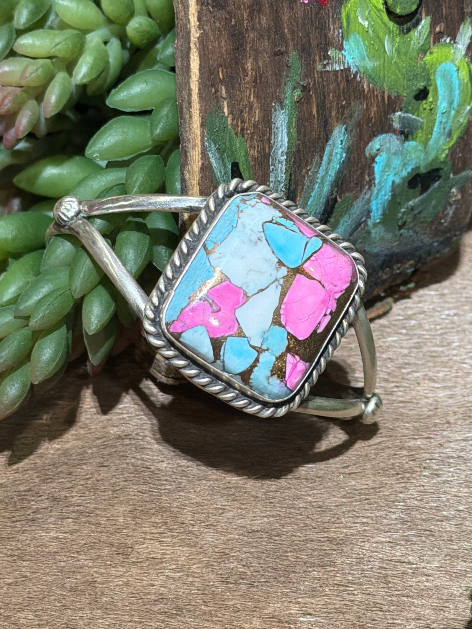 Leanne Sterling Double Band Cotton Candy Turquoise Rectangle Cuff