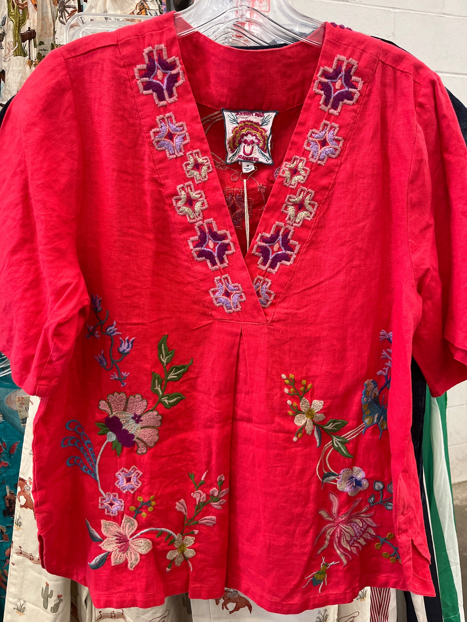 Johnny Was  Linen V-Neck Blouse