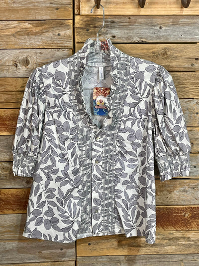 Lindale Ruffle V-Neck Smocked Puff Sleeve Blouse