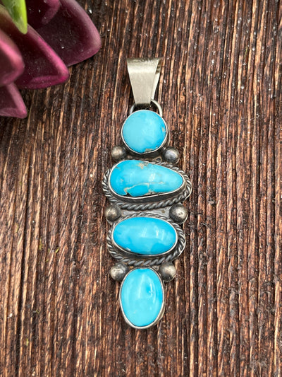 Livery Stacked 4 Stone Turquoise Sterling Pendant