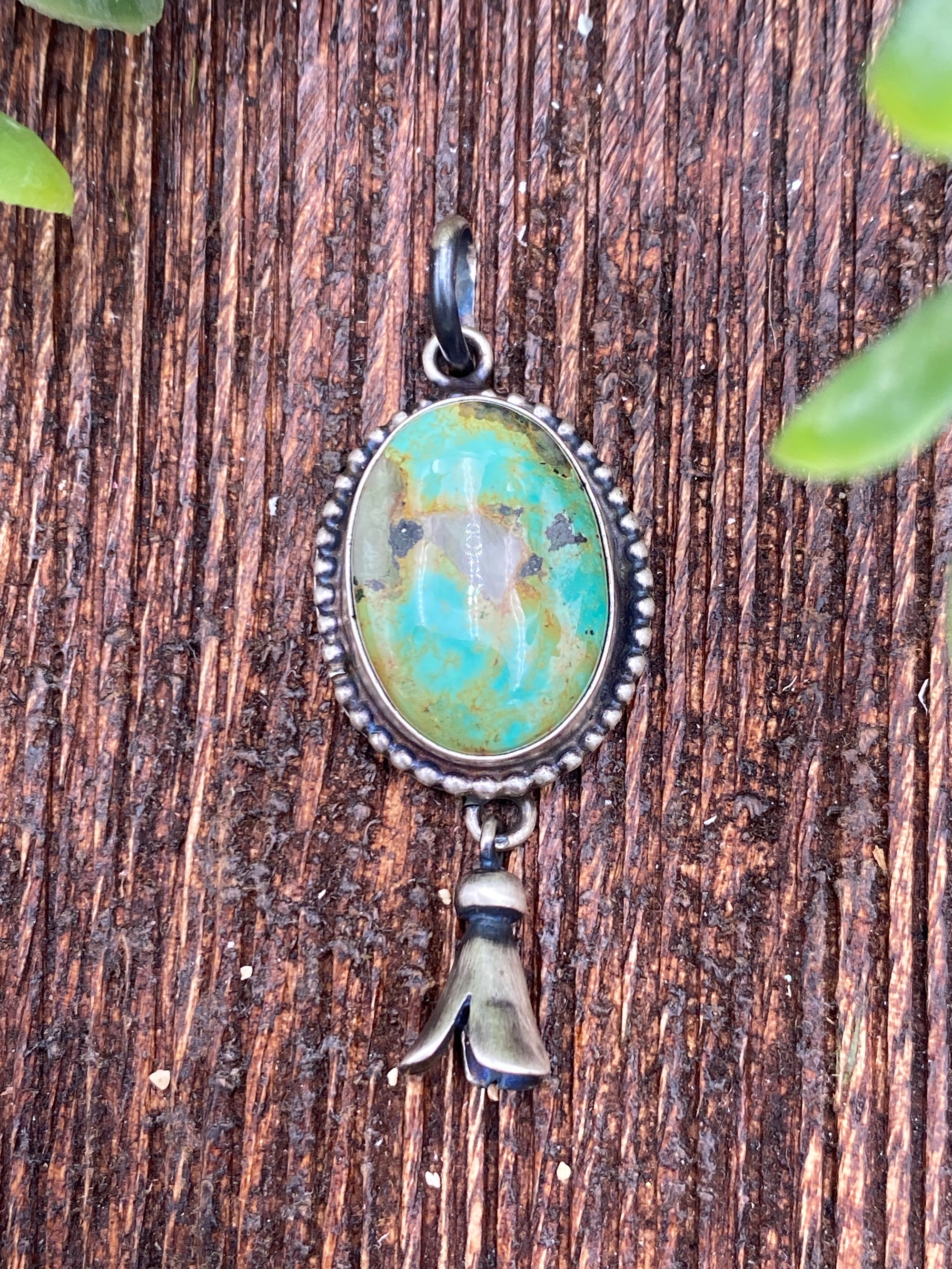Camas Dot Framed Oval Turquoise Sterling Flute Pendant