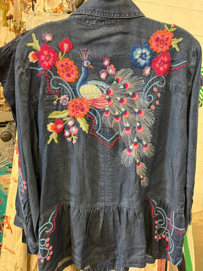 Johnny Was Denim Blue Peplum Jacket