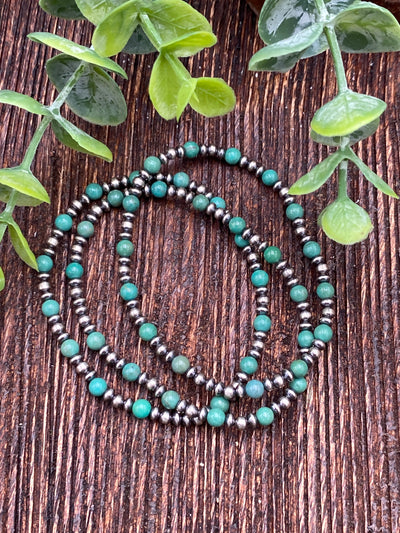 Jayco Sterling Round Turquoise & Navajo Bead Stretch Bracelet