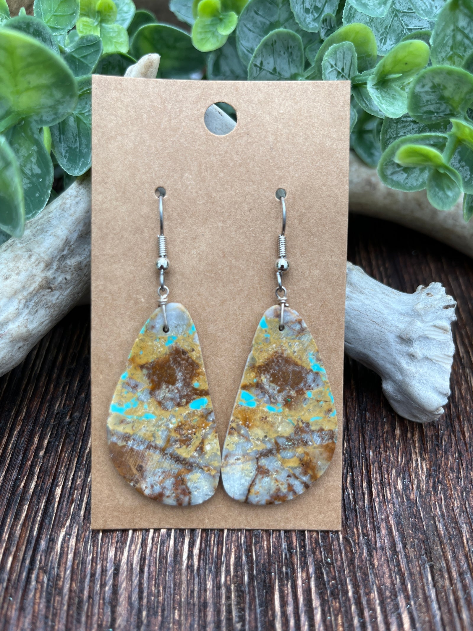 Dust Bowl Sterling Turquoise Teardrop Slab Earrings - 1.5"