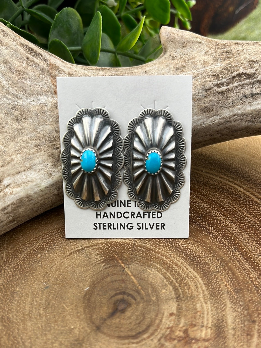 Lola Sterling Silver Oval Concho Post Earrings with Turquoise Stone