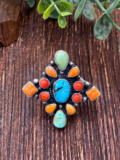 Rocio Multi Stone Sterling Adjustable Ring