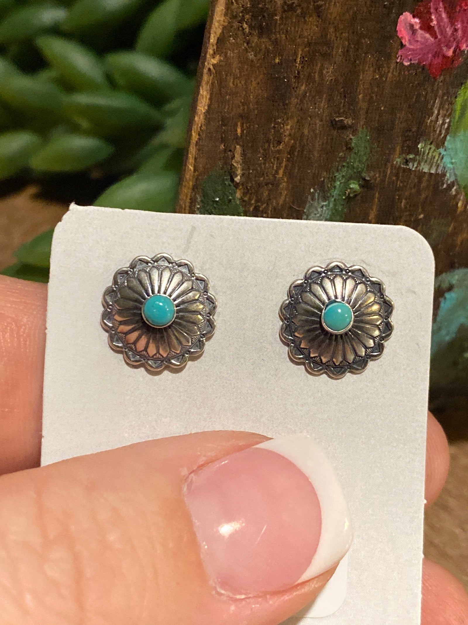 Lamartine Petite Turquoise Round Scalloped Concho Earrings - 12mm