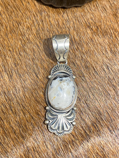 Jerico Sterling Framed White Buffalo Oval Stone Pendant