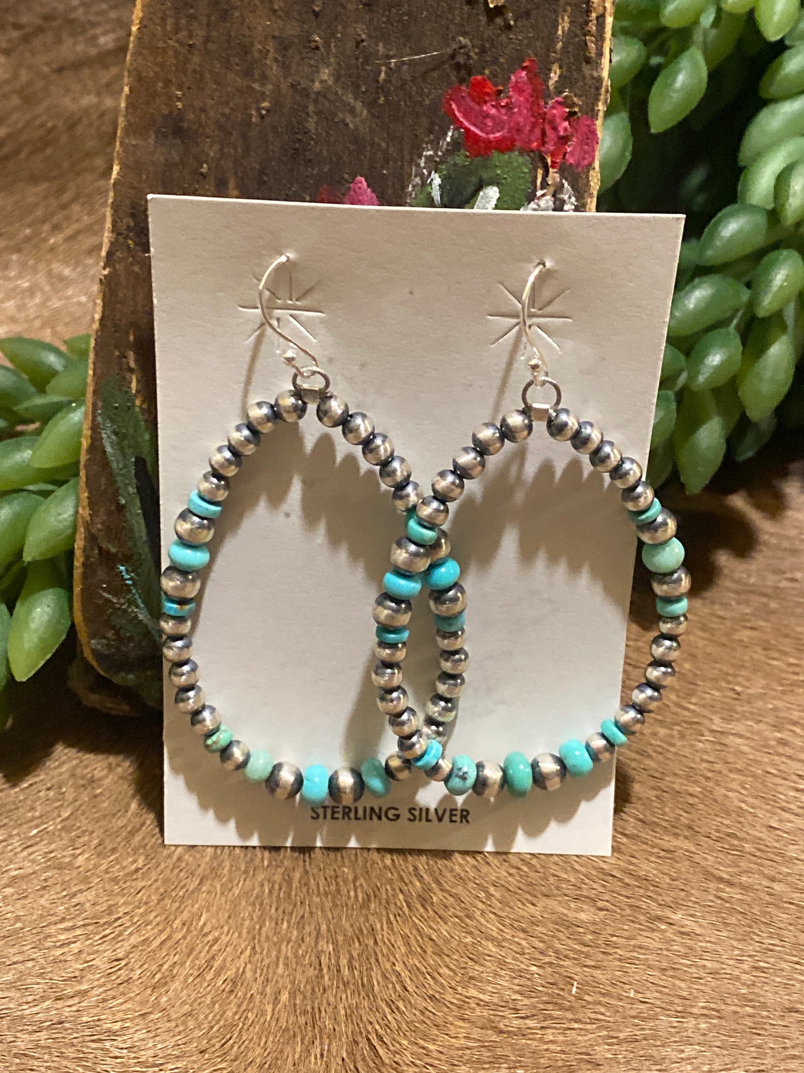 Woodhaven Sterling Varied Navajo & Turquoise Hoop Earrings