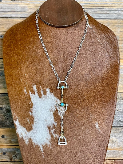 Heimer Fashion Two Tone Bit & Stirrup Necklace - Turquoise