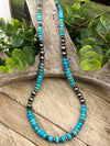 Krisi  Sterling Varied Navajo, Stamped & Turquoise Bead Necklace - 20"