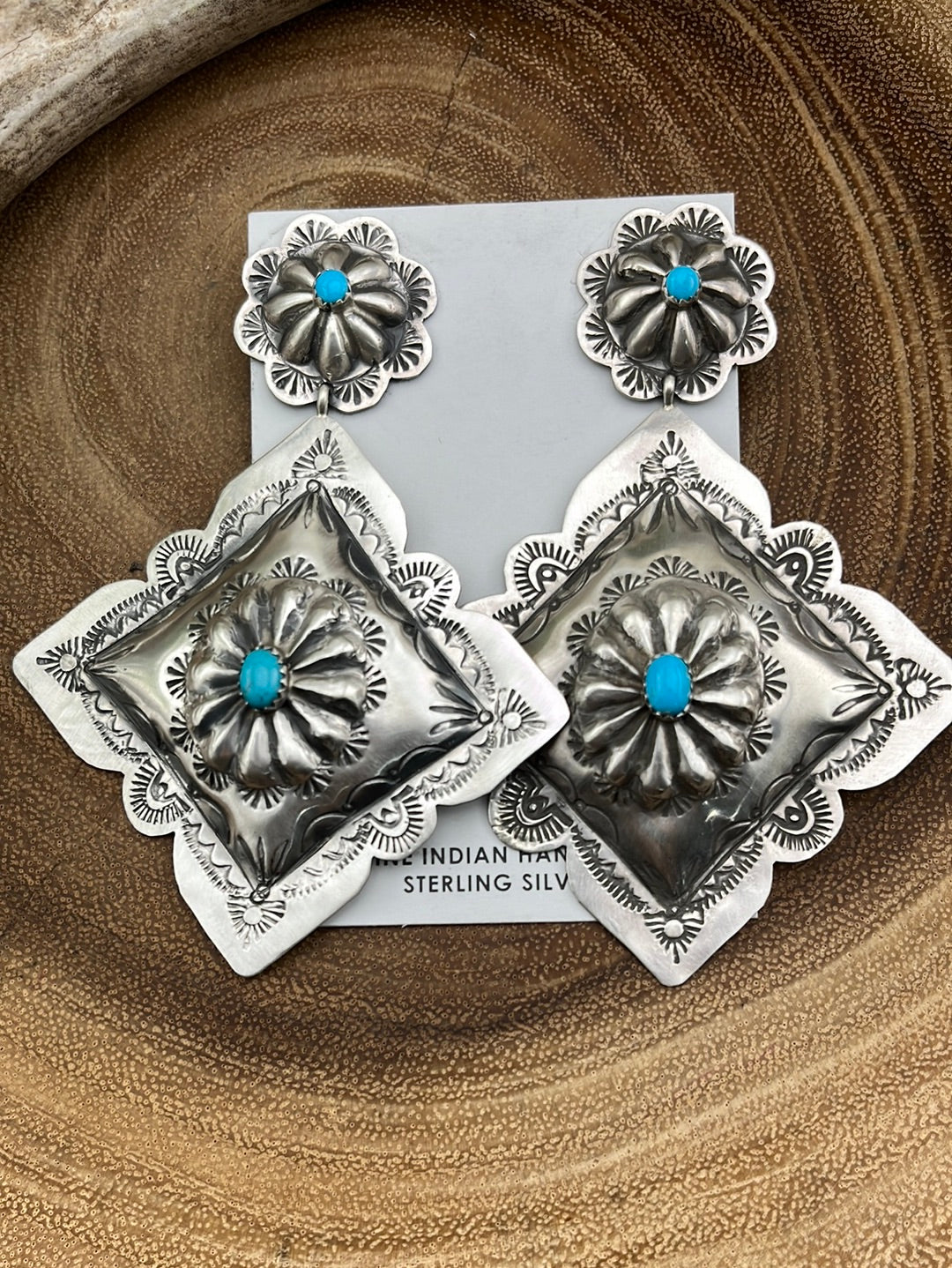 Osceola Post Diamond Drop Double Concho Earrings - 3.75"