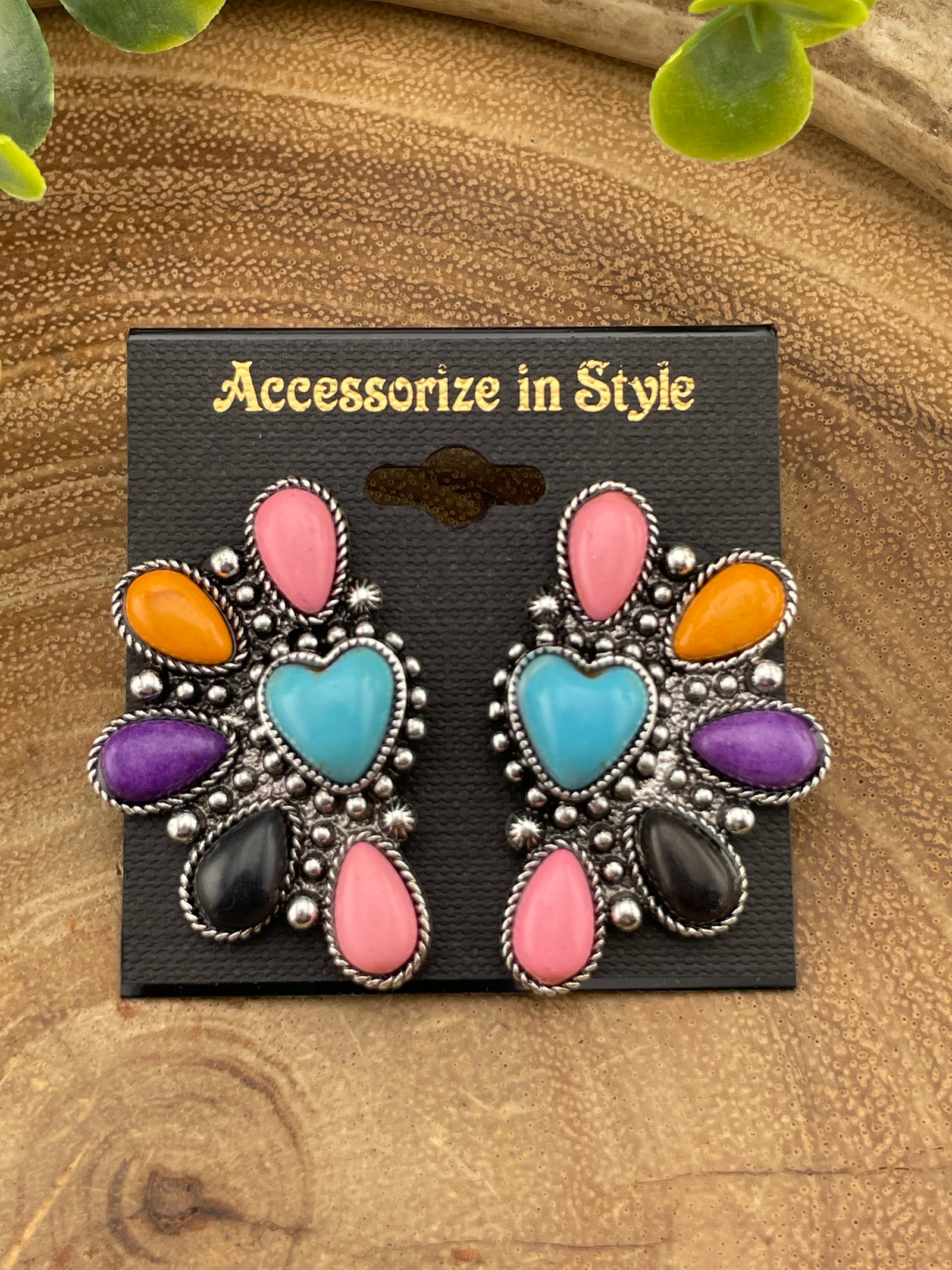 Darcy Multicolor Half Circle Heart & Teardrop Fashion Earrings