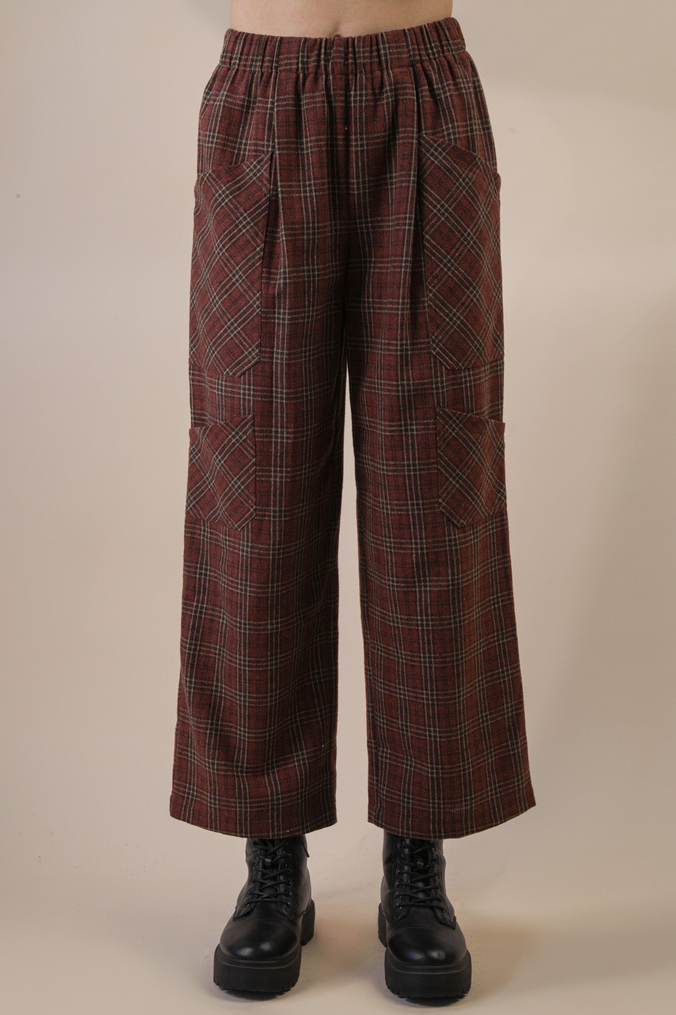 Plaid Wide Leg Cargo Pants