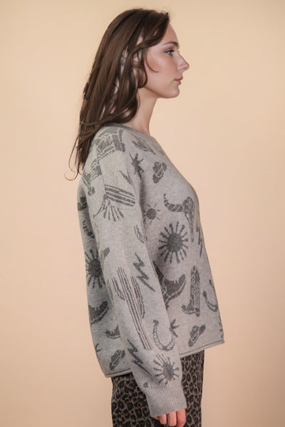 Western Print Knit Sweater