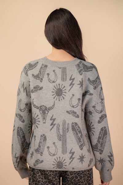 Western Print Knit Sweater