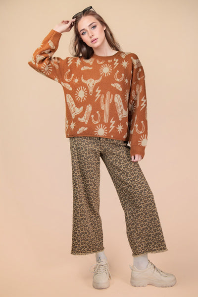 Western Print Knit Sweater
