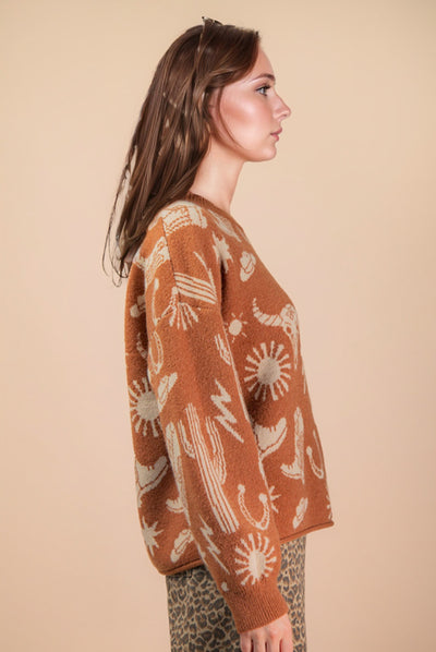 Western Print Knit Sweater