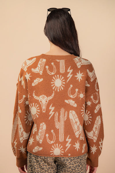 Western Print Knit Sweater