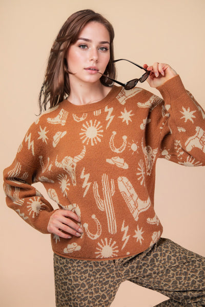 Western Print Knit Sweater