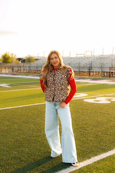 Caldwell Leopard Ruffle Sleeve Puffer Vest