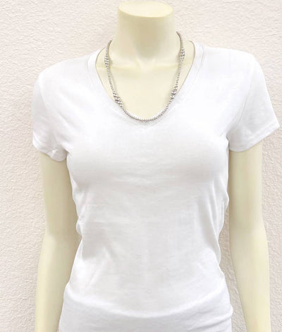 Nix Fashion Varied Bright Silver Navajo Bead Necklace - 22"