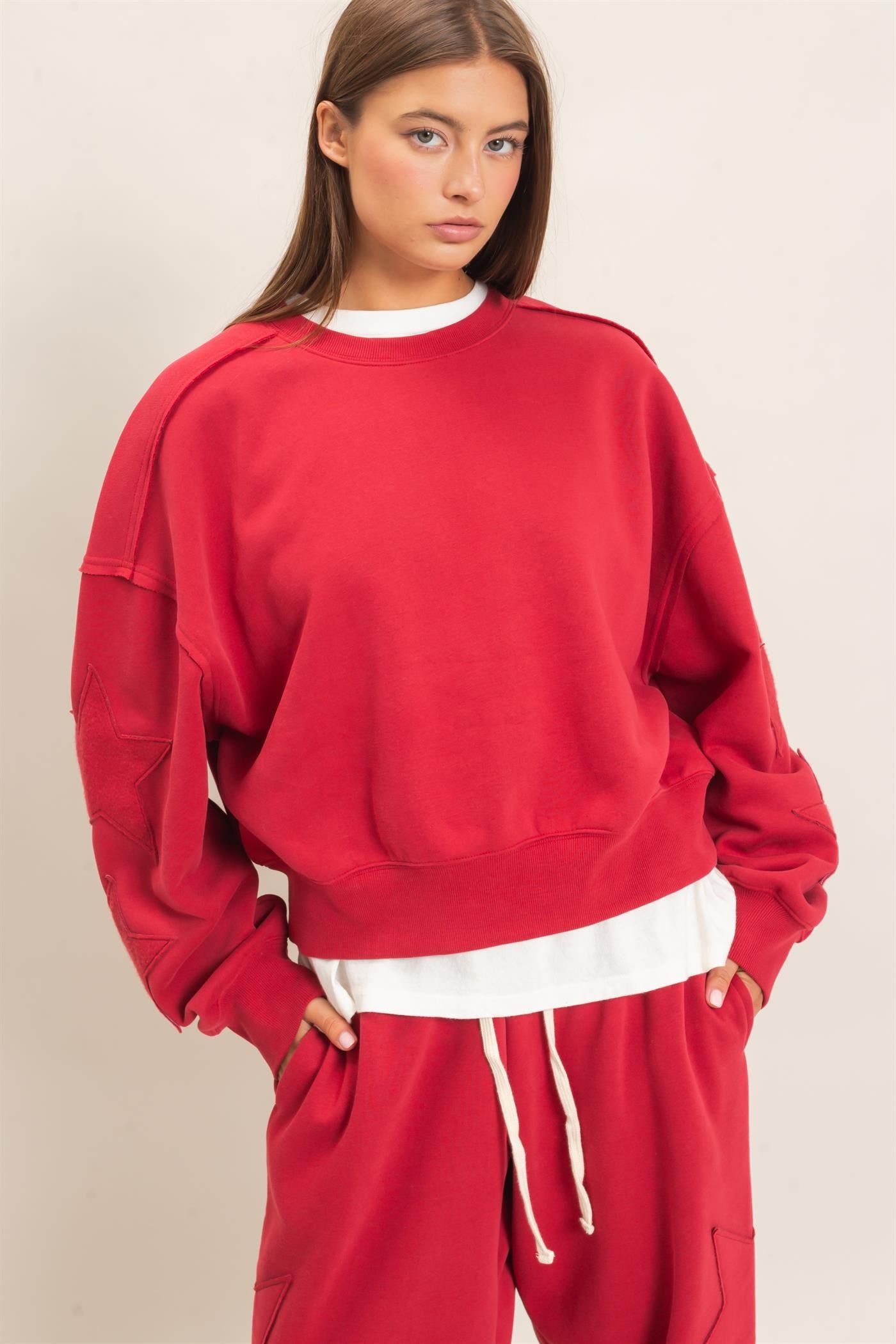 Taylor Star Patch Sleeve Sweatshirt - Dark Red