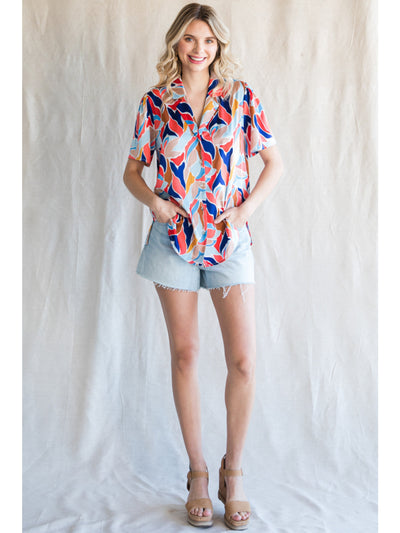 Haven Coral & Blue Printed Blouse