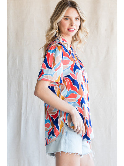 Haven Coral & Blue Printed Blouse
