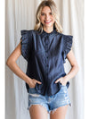Frilled Charcoal Tencel Blouse