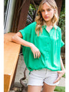 Solid Short Sleeve Collar Blouse