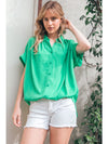 Solid Short Sleeve Collar Blouse